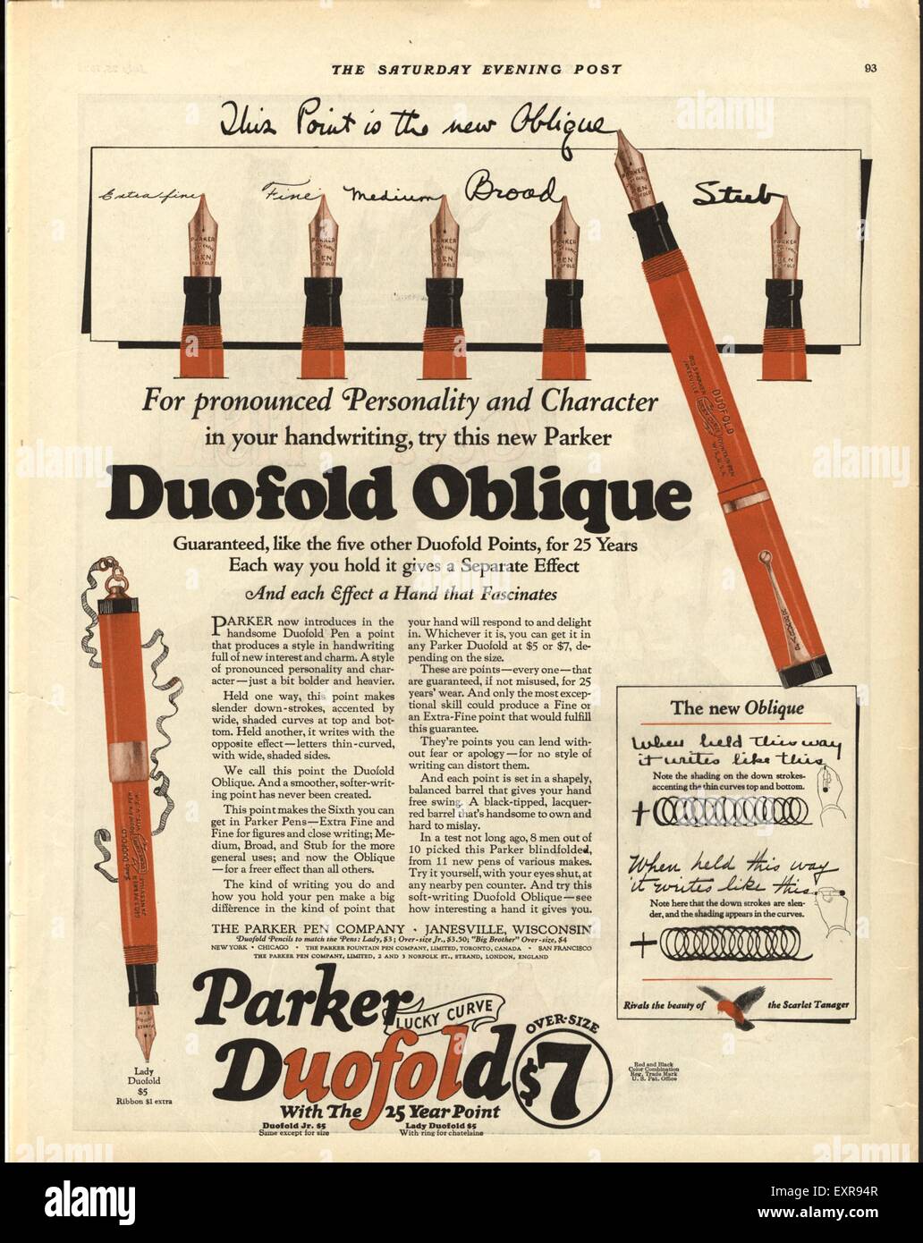 1920s USA Parker Magazine Advert Stock Photo