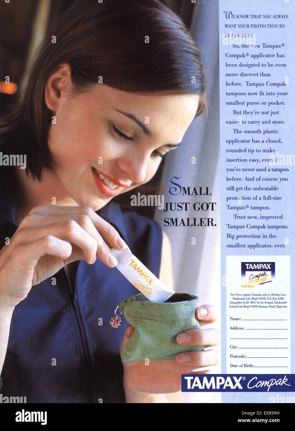 1990s UK Tampax Magazine Advert Stock Photo