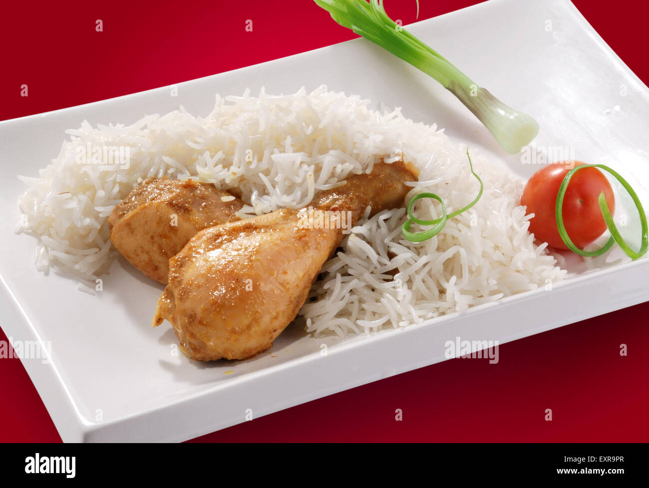 Fried Chicken & Boiled Rice Stock Photo Alamy