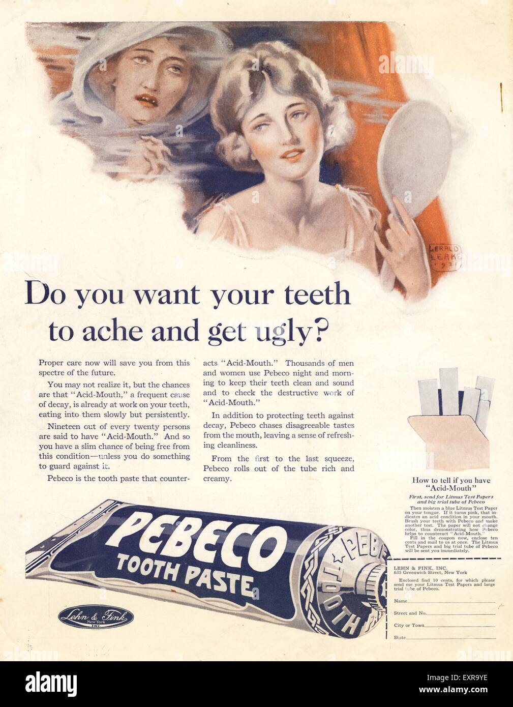 1910s USA Pebeco Toothpaste Magazine Advert Stock Photo Alamy