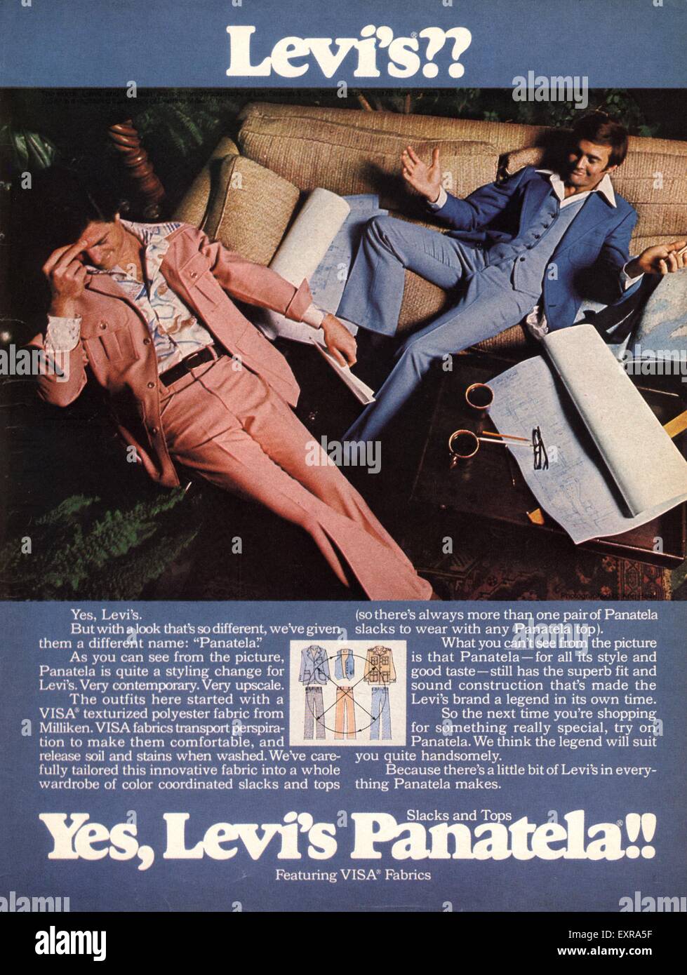 1970s USA Levi's Panatela Magazine Advert Stock Photo - Alamy