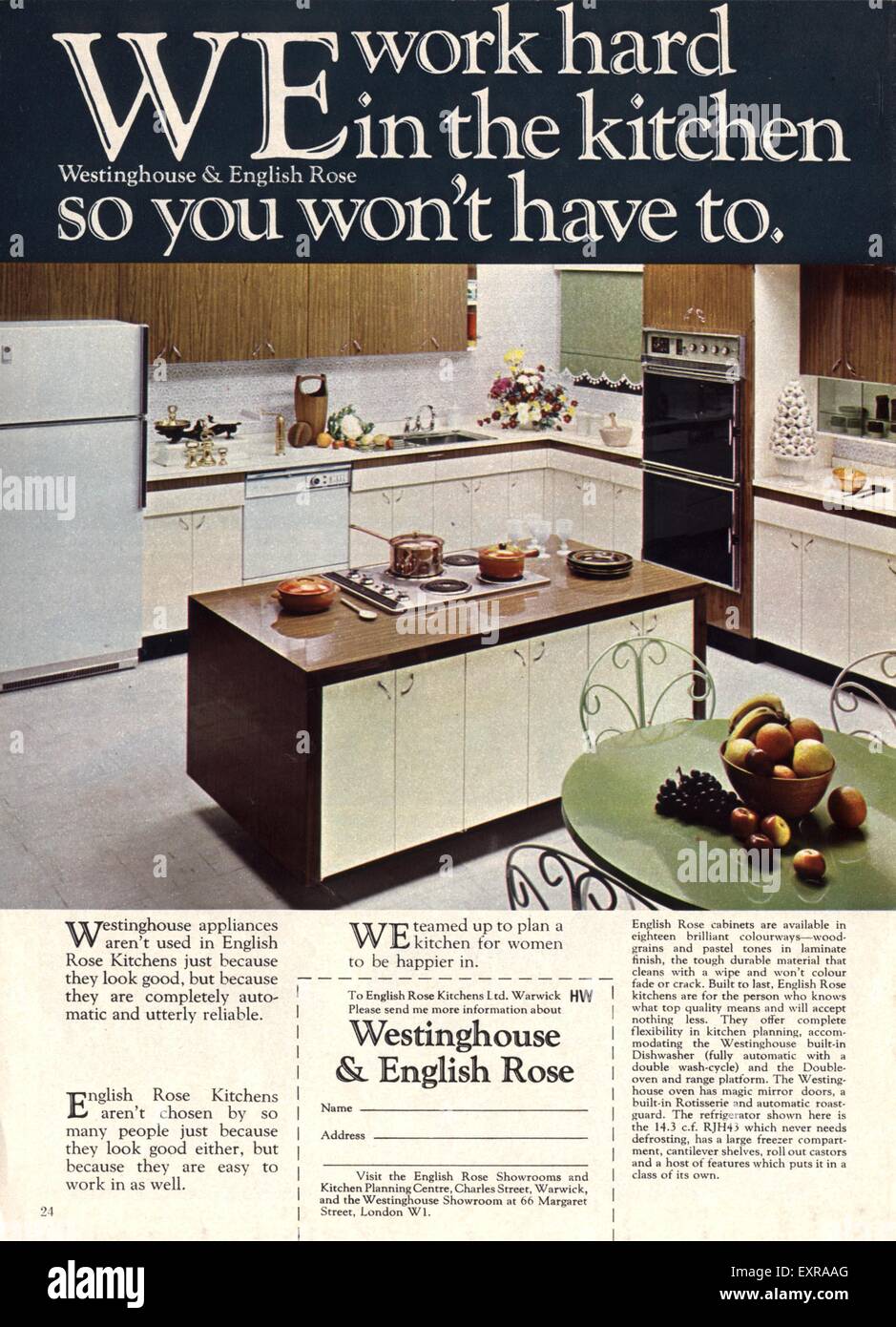 1960s UK Westinghouse and English Rose Magazine Advert Stock Photo