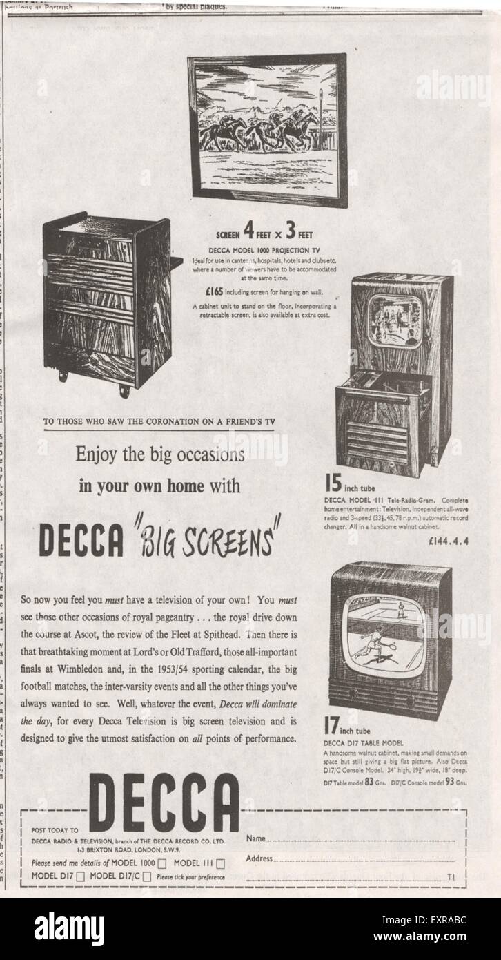 1950s UK Decca Magazine Advert Stock Photo