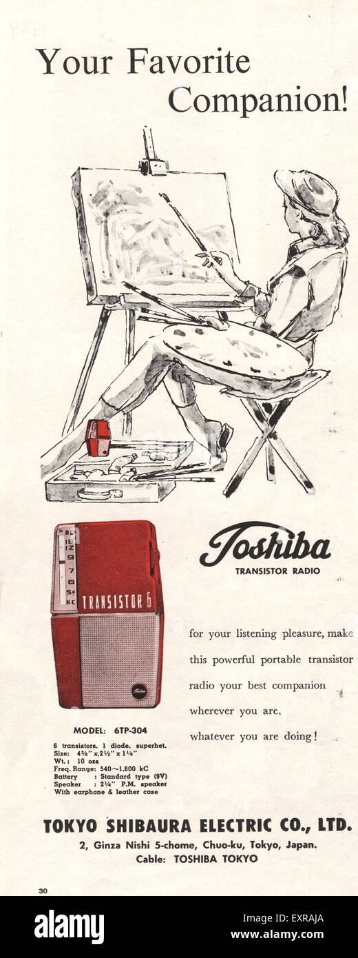 1960s USA Toshiba Transistor Radios Magazine Advert Stock Photo