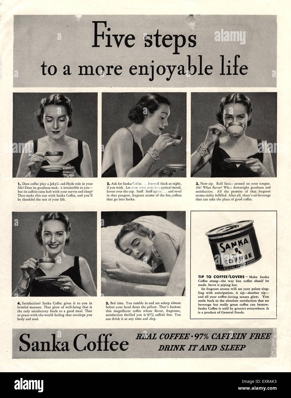 1930s UK Sanka Coffee Magazine Advert Stock Photo Alamy