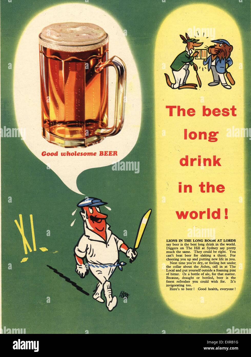 1960s UK Beer Cricket Magazine Advert Stock Photo