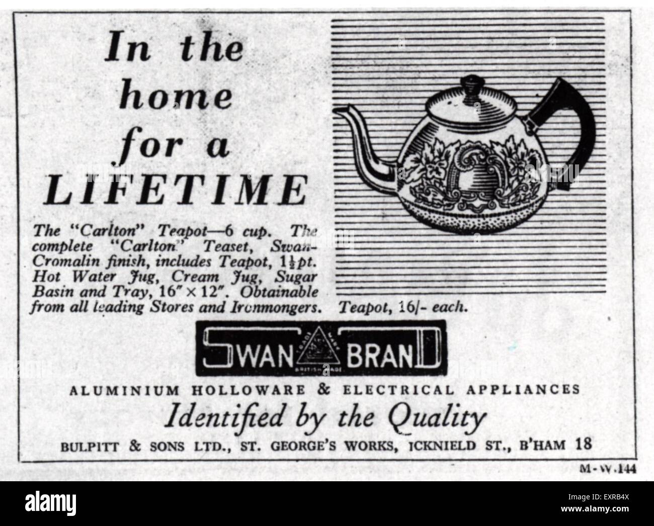 1940s UK Swan Kettles Magazine Advert Stock Photo Alamy