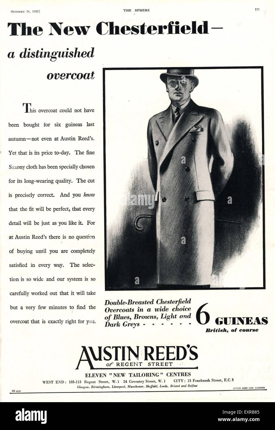 1930s UK Austin Reed Magazine Advert Stock Photo - Alamy