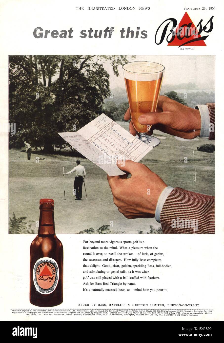 Bass Beer Triangle Red or Blue Vintage Print Pub Advert Picture Barman Photo
