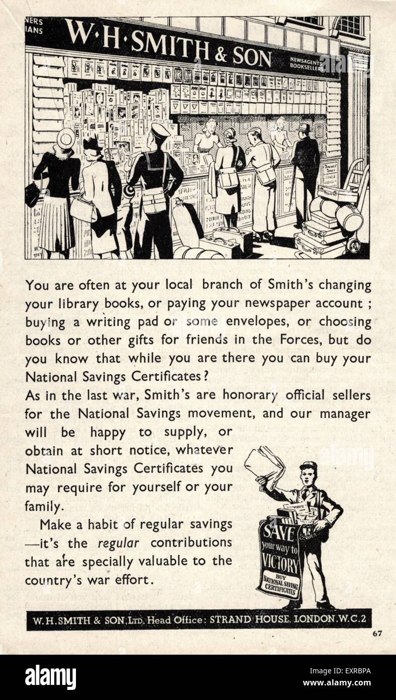 1940s UK WH Smith Magazine Advert Stock Photo
