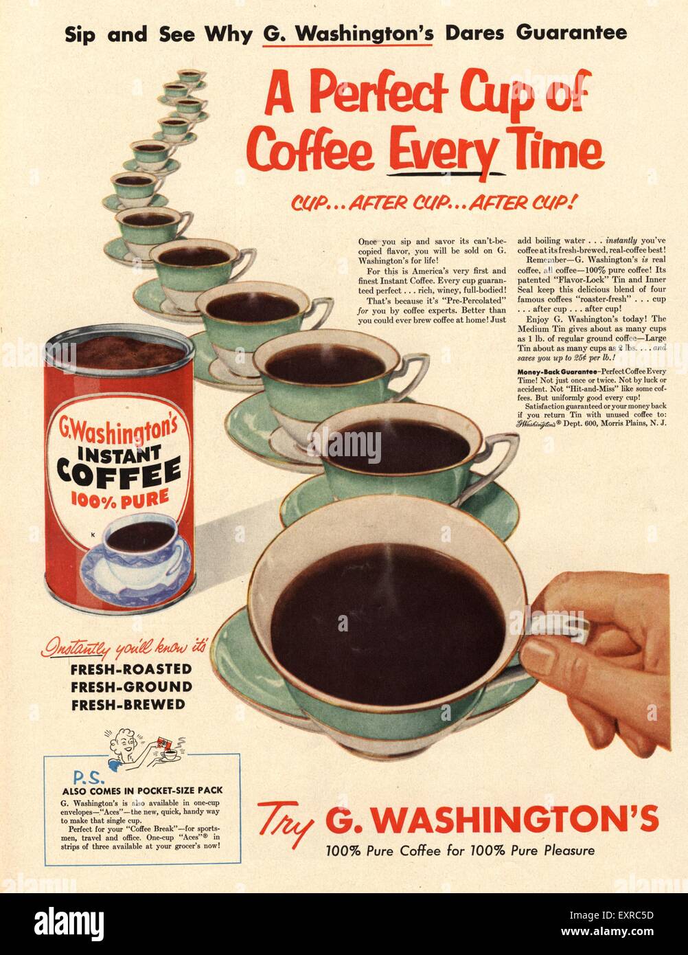 1950s USA George Washington Coffee Magazine Advert Stock Photo