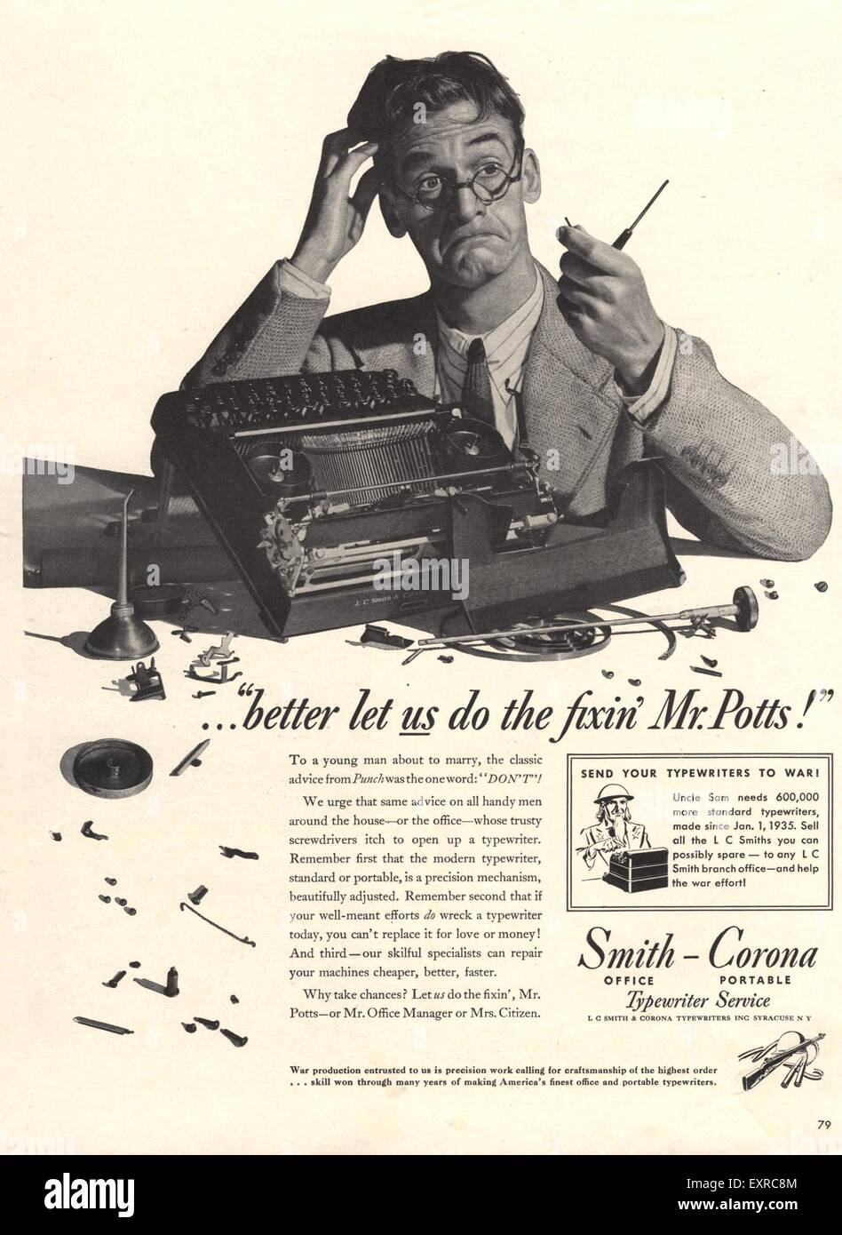 1940s USA Smith-Corona Typewriters Magazine Advert Stock Photo
