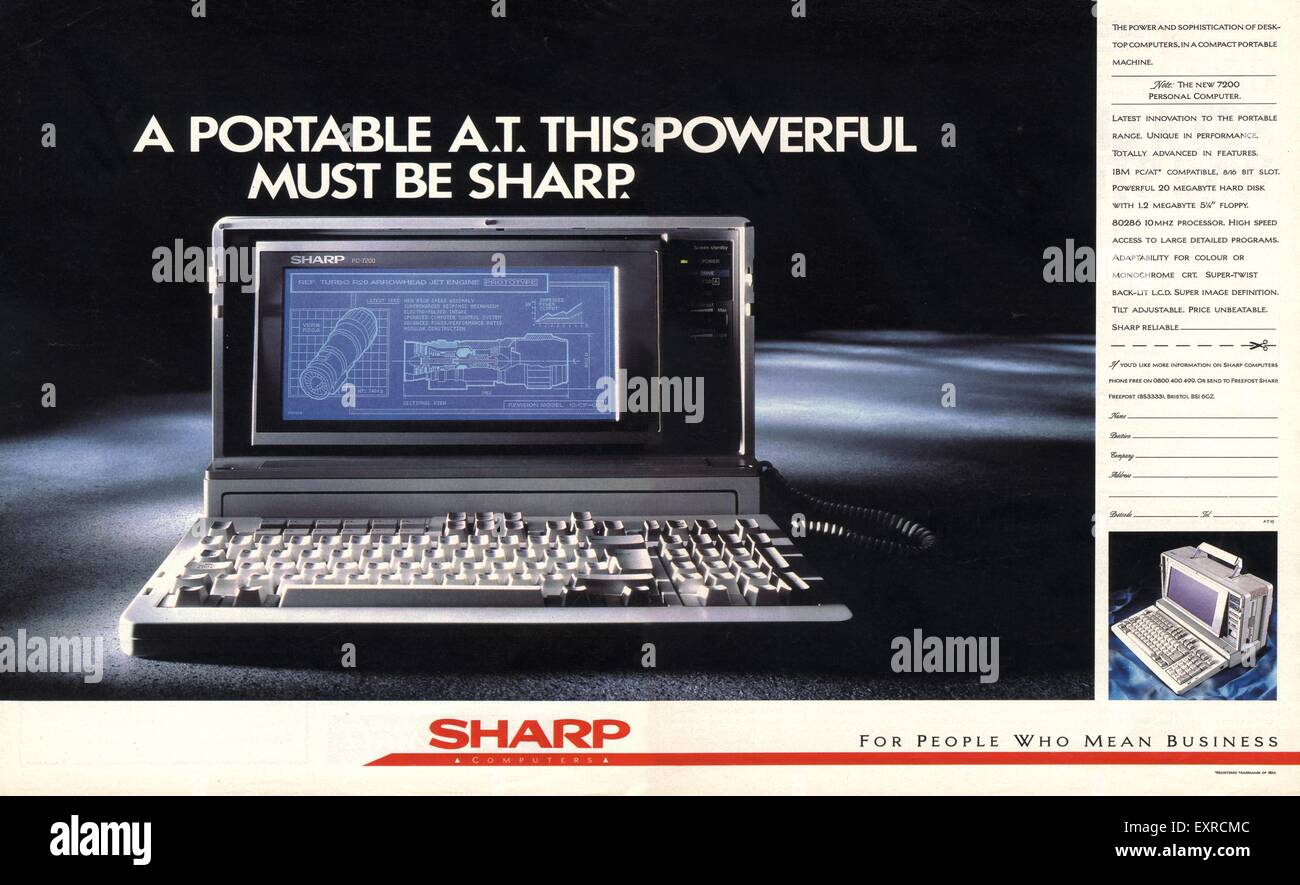 1980s UK Sharp Portable Computer Magazine Advert Stock Photo