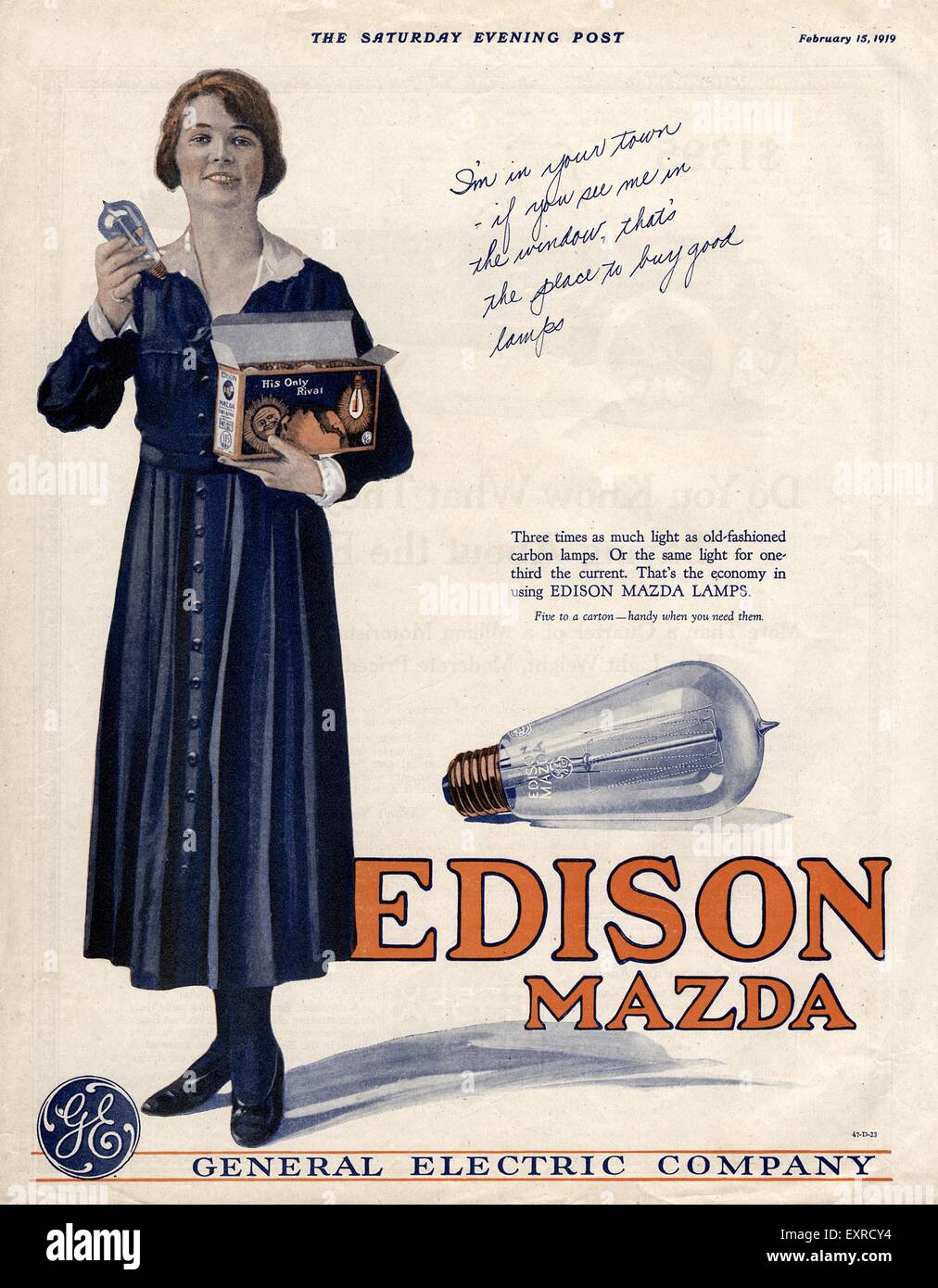 1910s USA Edison Mazda Magazine Advert Stock Photo