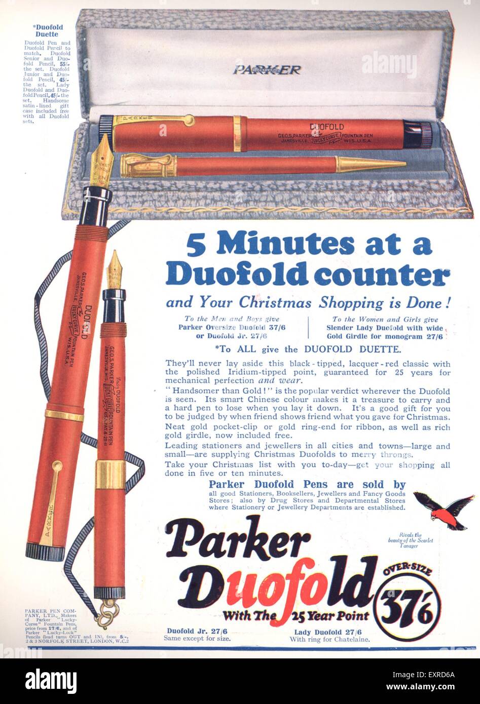 1920s UK Parker Duofold Magazine Advert Stock Photo