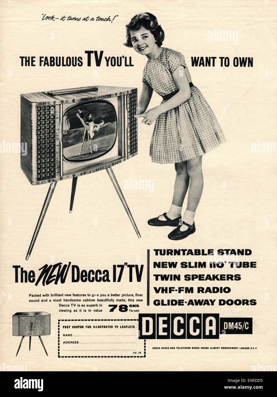 1950s UK Decca Televisions Magazine Advert Stock Photo