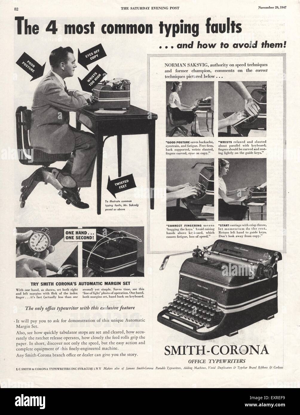 1940s USA Smith-Corona Magazine Advert Stock Photo