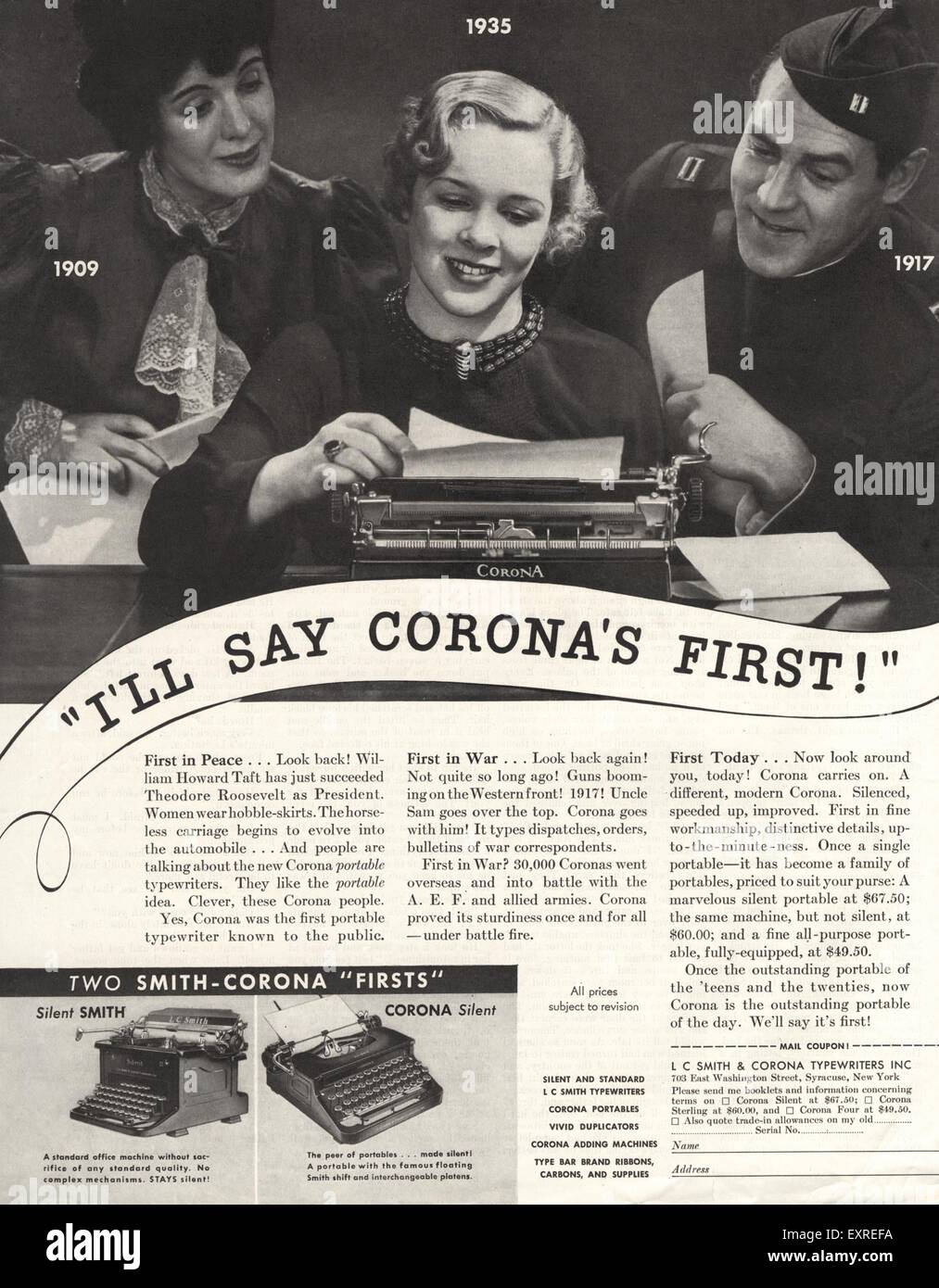 1930s USA Smith-Corona Magazine Advert Stock Photo