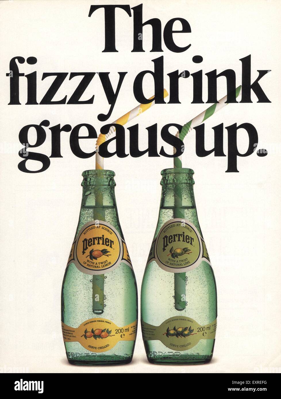 1980s UK Perrier Magazine Advert Stock Photo