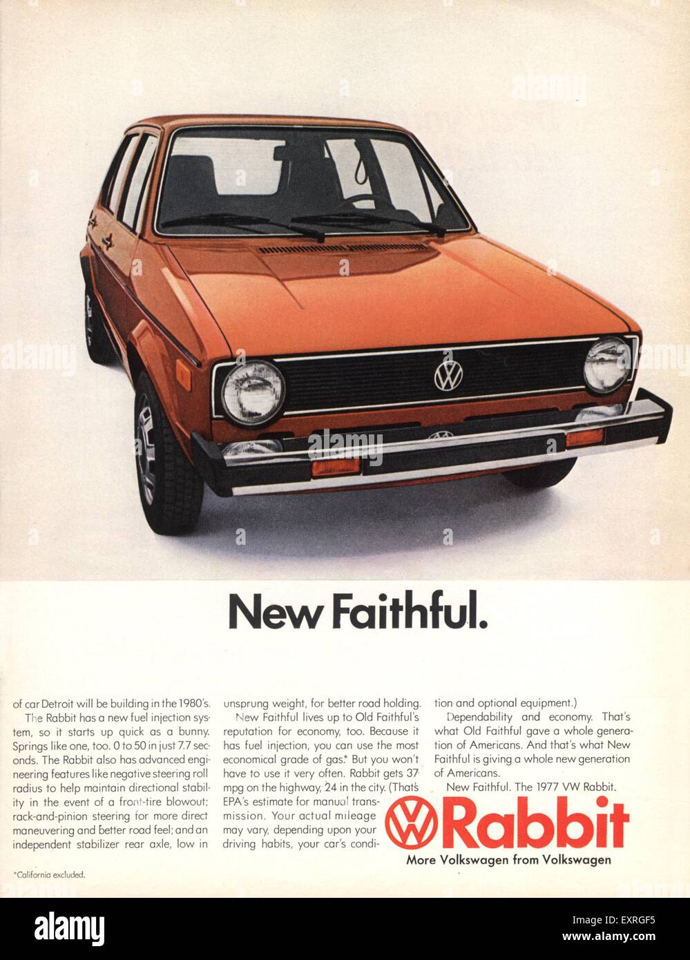 1970s USA Volkswagen Rabbit Magazine Advert Stock Photo