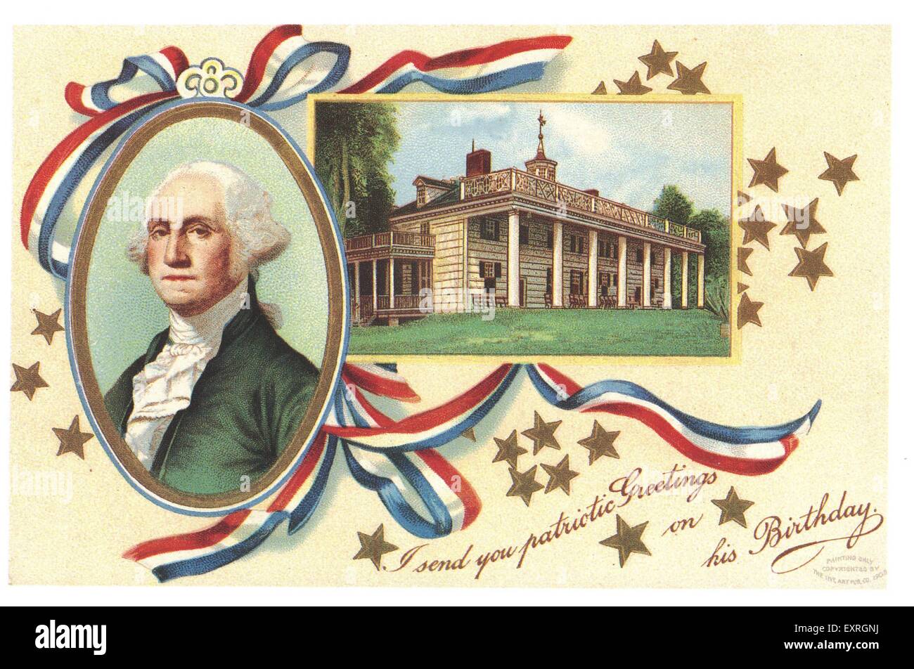 1900s USA George Washington Greetings Card Stock Photo