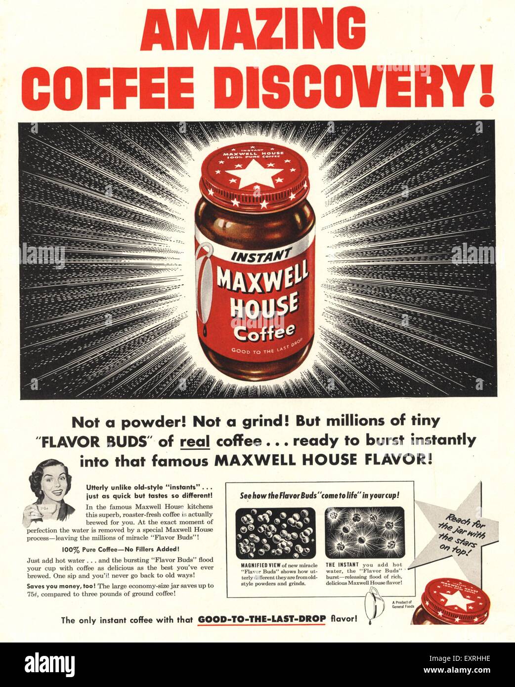 1950s USA Maxwell House Magazine Advert Stock Photo
