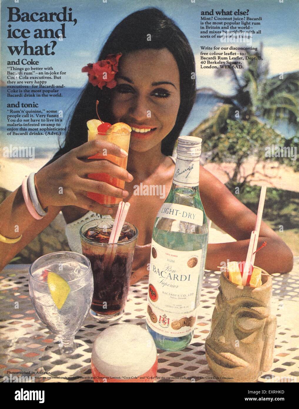 1970s USA Coca-Cola, Bacardi Magazine Advert Stock Photo