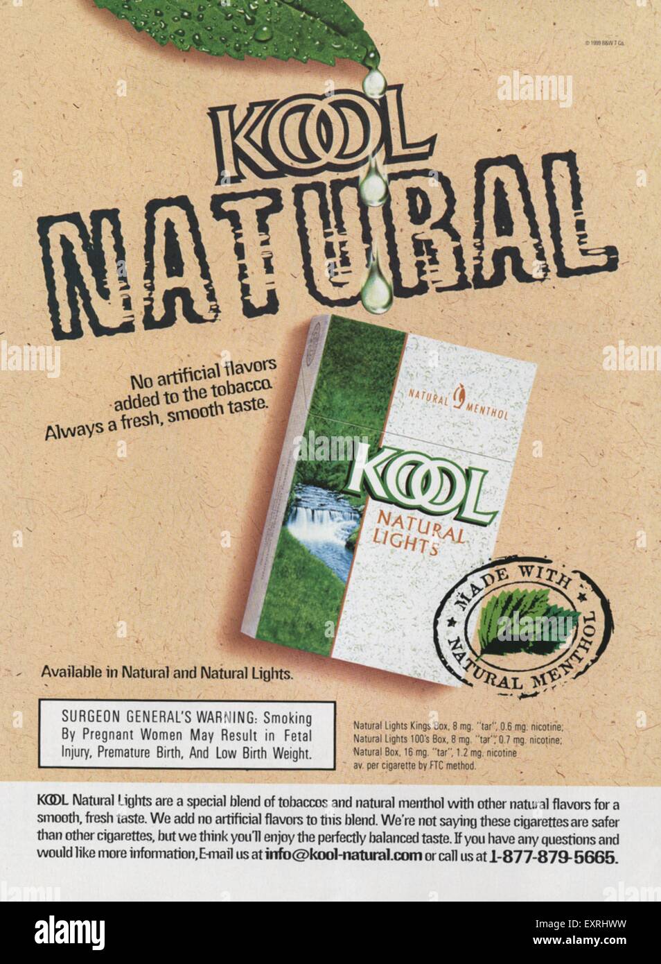 1990s USA Kool Magazine Advert Stock Photo