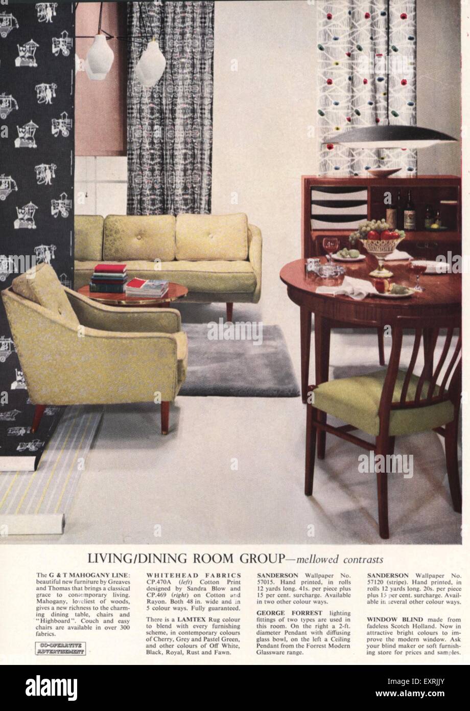 1950s UK Living/Dining Room Group Magazine Advert Stock Photo