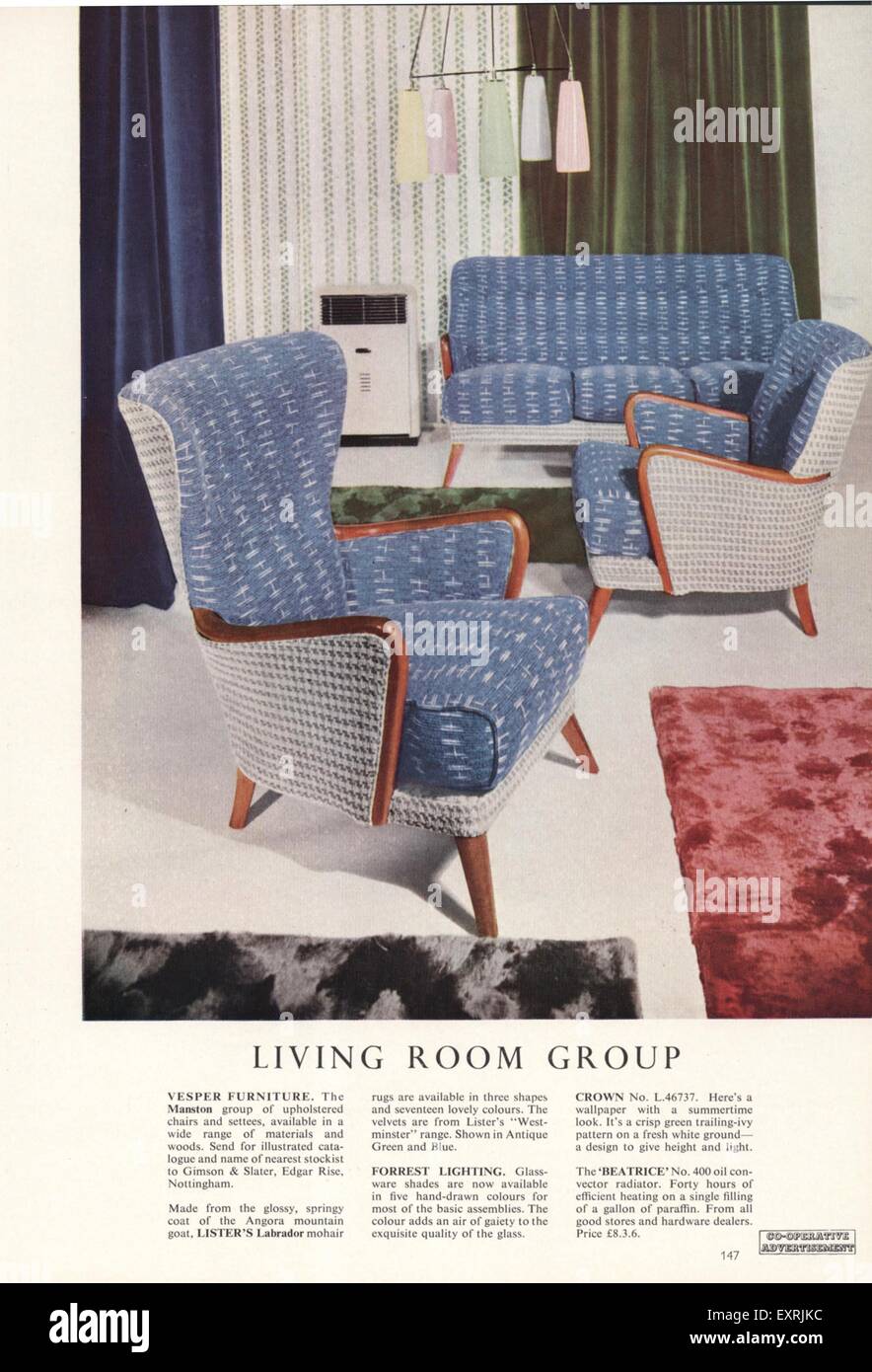 1950s UK Living Room Group Magazine Advert Stock Photo