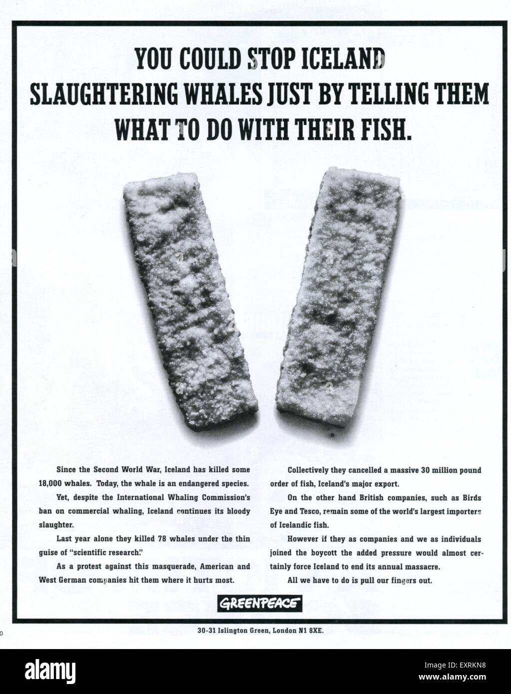 1980s UK Greenpeace Magazine Advert Stock Photo