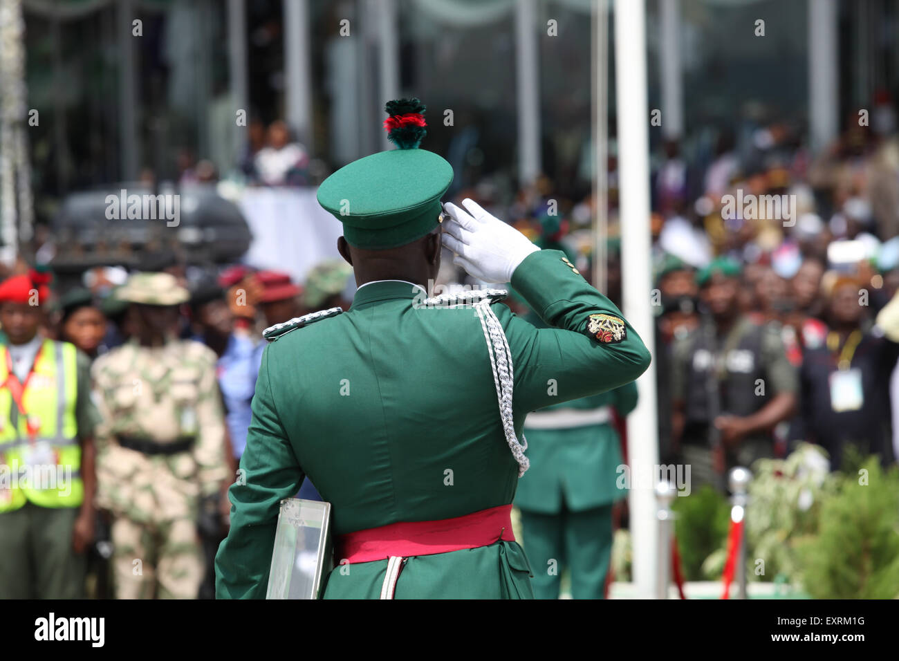 Abuja, 29 May 2015 during the president Mohammed Buhari sworning.  Military, paramilitary and polices gathering together during the president sworning Stock Photo