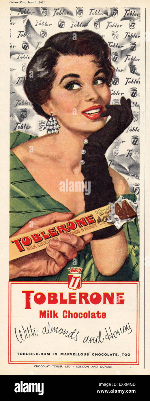 1950s UK Toblerone Magazine Advert Stock Photo