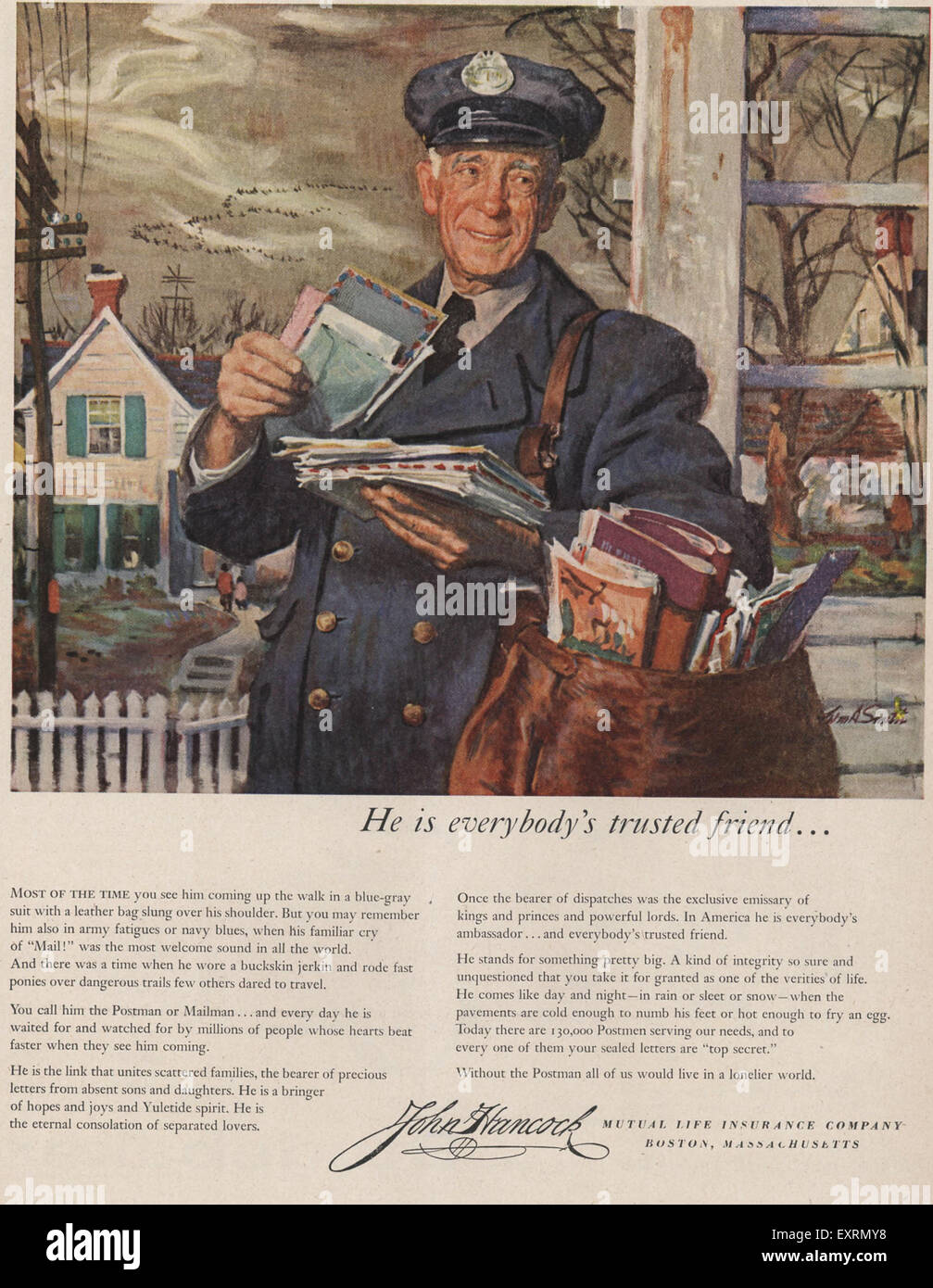 1950s USA Christmas Mailman Magazine Advert Stock Photo