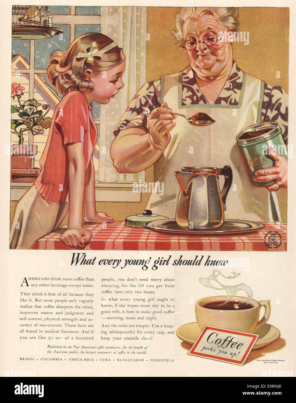1950s USA Coffee Perks You Up! Magazine Advert Stock Photo
