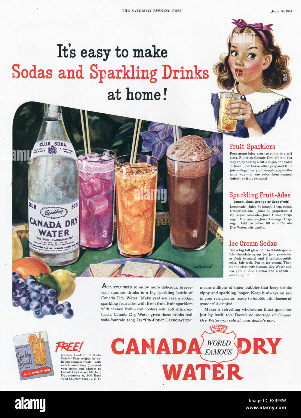 1940S USA Canada Dry Magazine Advert Stock Photo