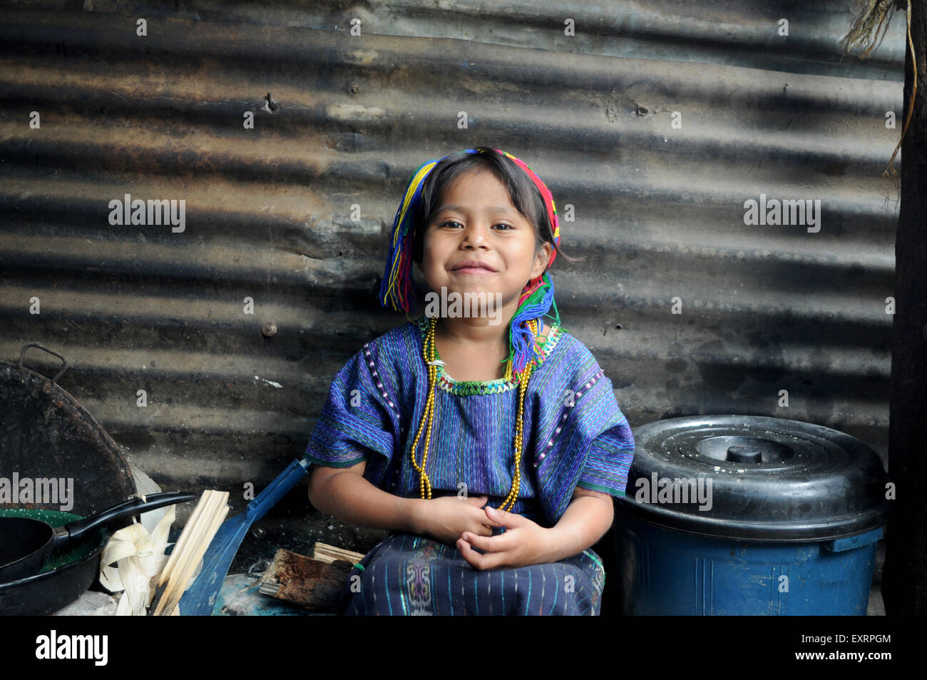 Maya indigenous girl in San Antonio Palopo, Solola, Guatemala. Stock Photo