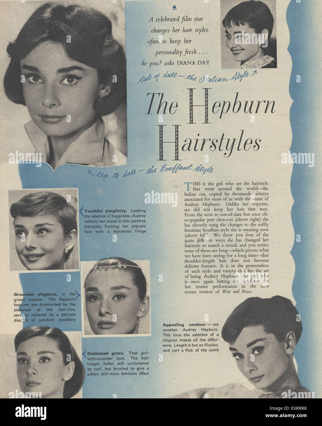 1950s UK The Hepburn Hairstyles Magazine Plate Stock Photo