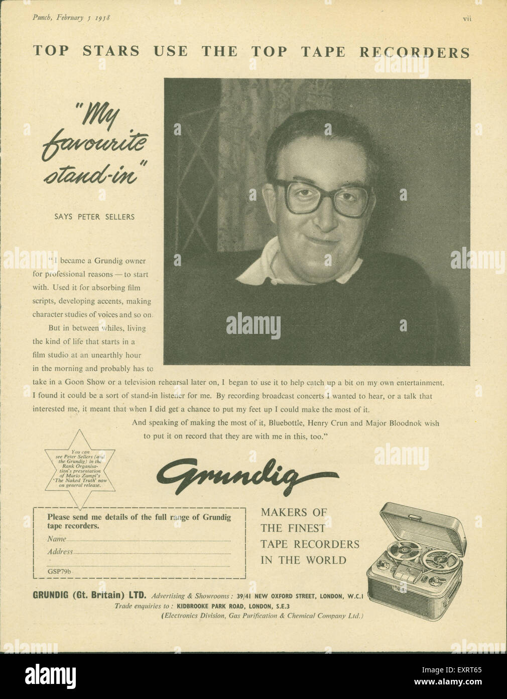 1950s UK Grundig Magazine Advert Stock Photo