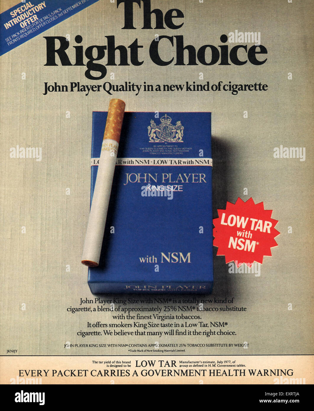 1970s UK John Player Magazine Advert Stock Photo