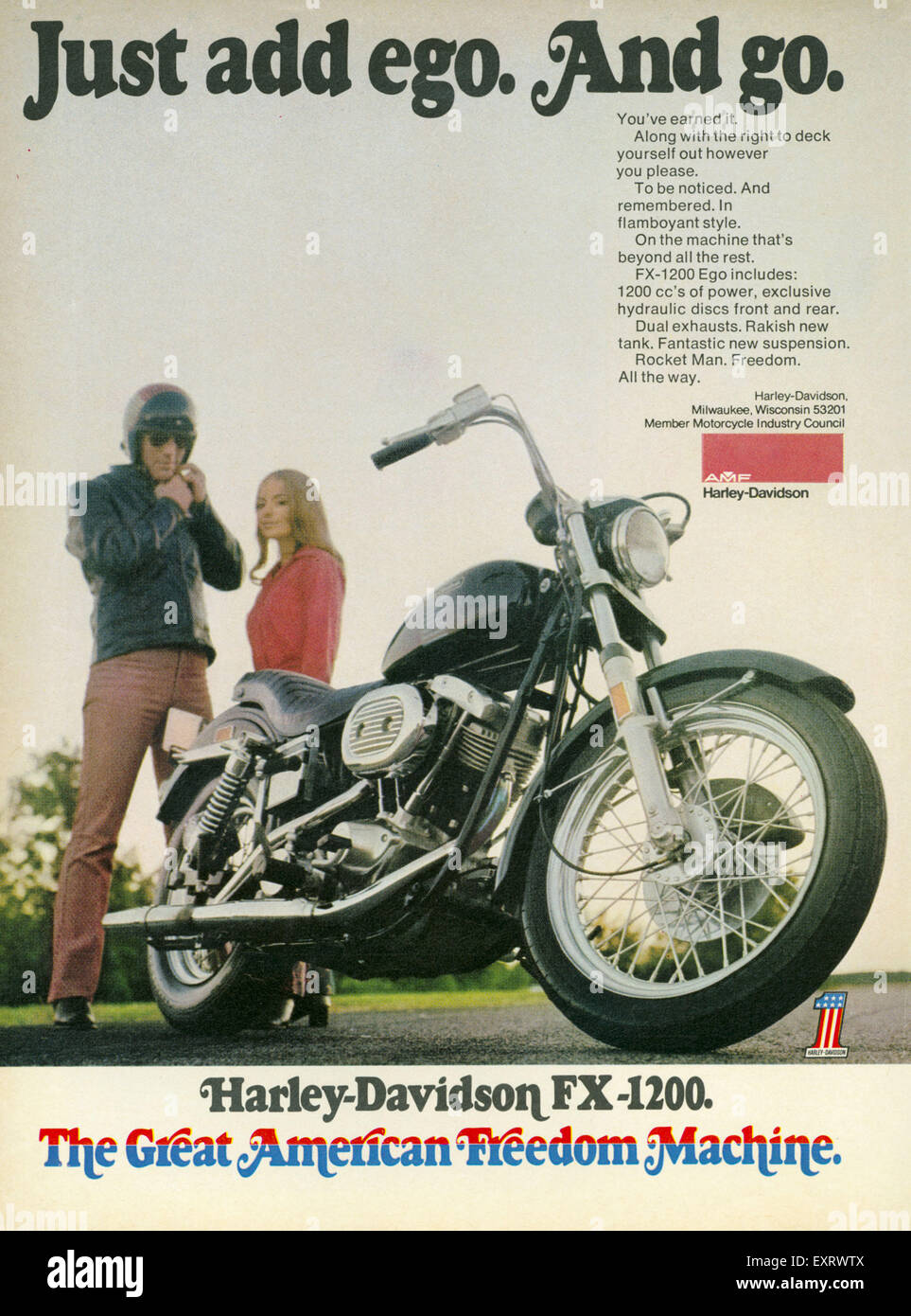 1974 Harley-Davidson FX-1200 magazine advertisement 1974 Harley-Davidson FX-1200 magazine advertisement