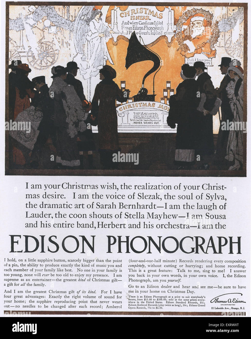 1910s USA Edison Phonographs Magazine Advert Stock Photo