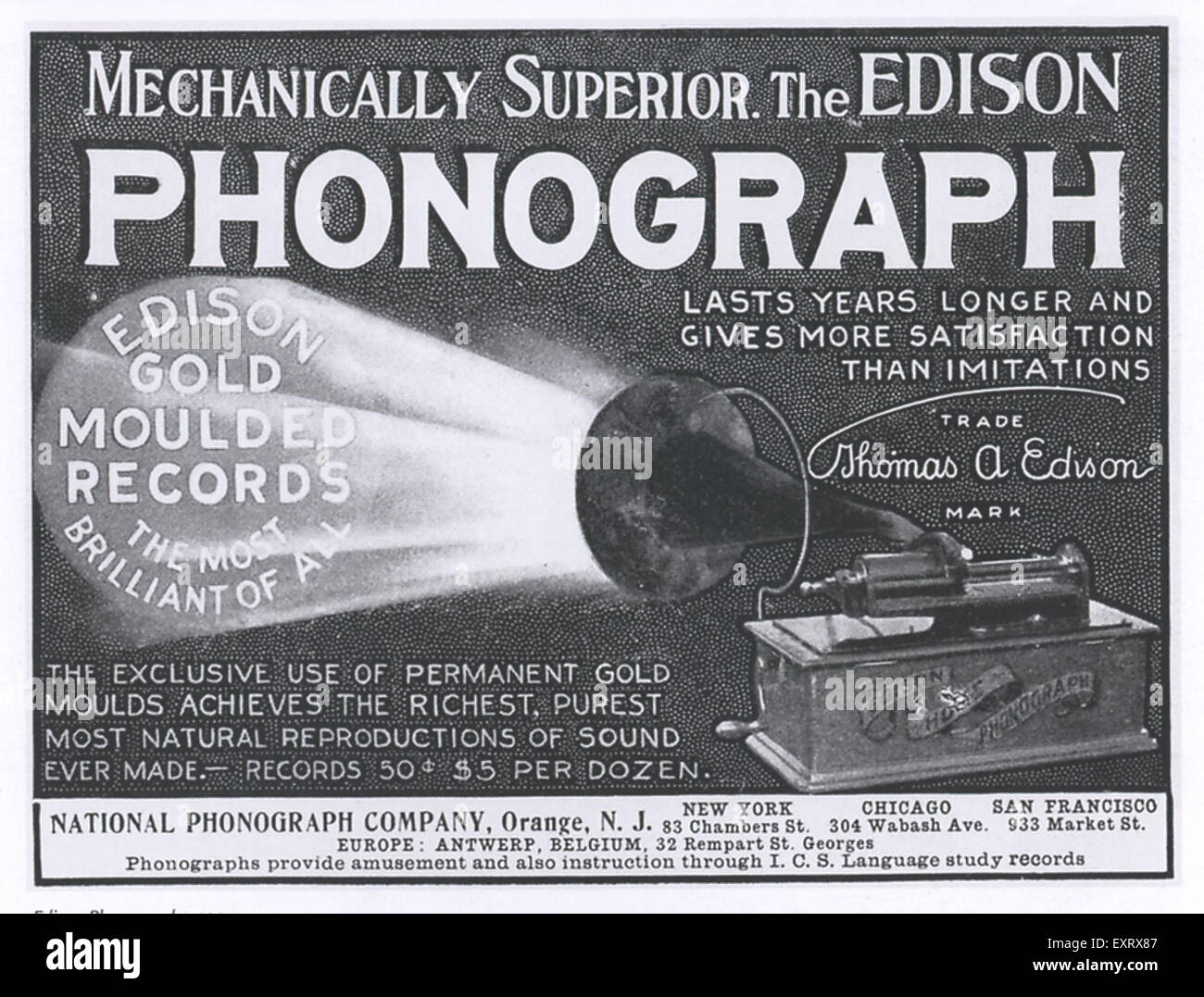 1900s USA The Edison Phonographs Magazine Advert Stock Photo