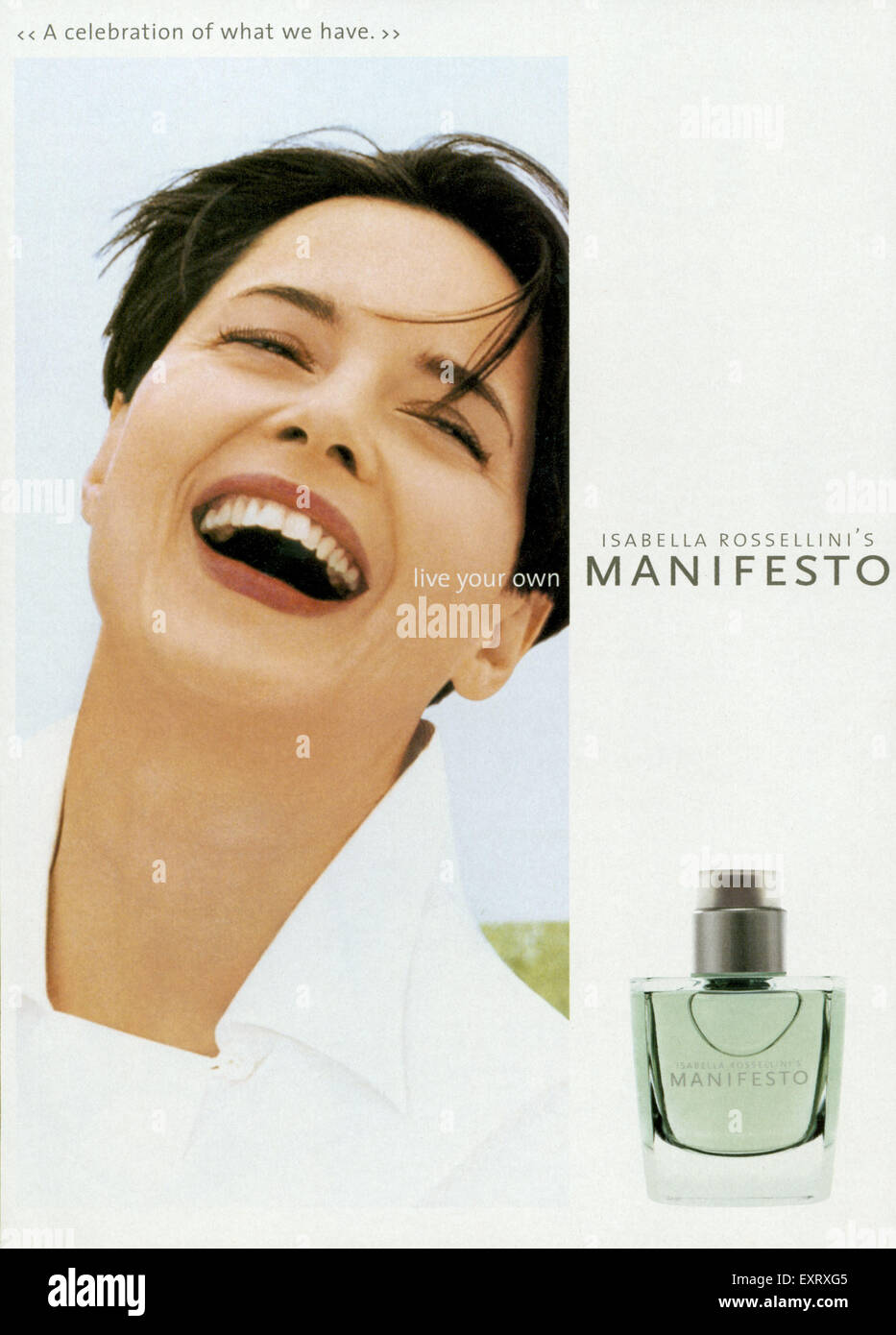 1990s UK Manifesto by Isabella Rossellini Magazine Advert Stock Photo