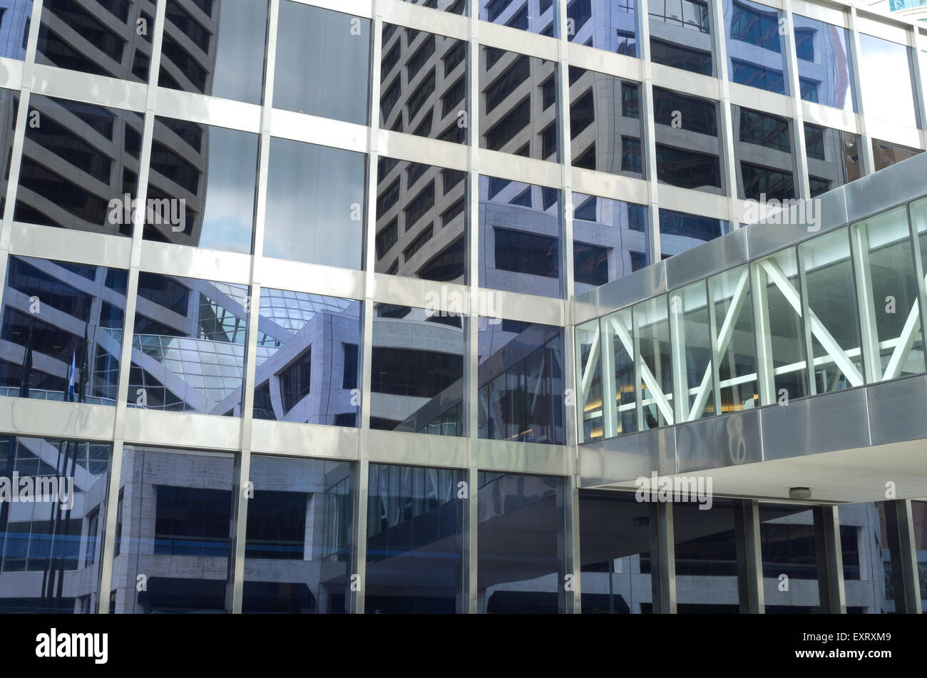 reflections of financial center building of modern architectural style and skyway abstract Stock Photo