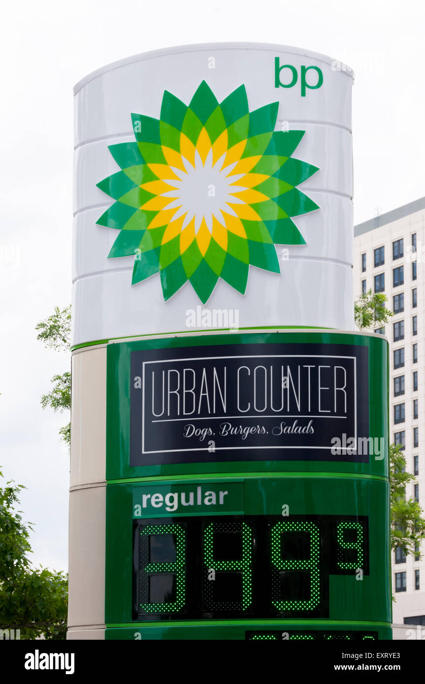 Sign for Urban Counter restaurant at a BP garage in Chicago. Stock Photo