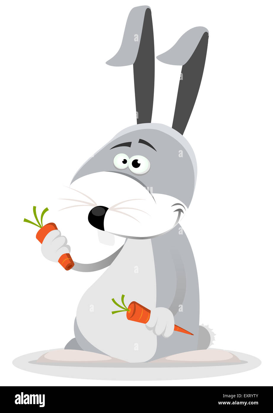 Illustration of a cartoon bunny character eating  and holding carrots vegetables for lunch Stock Photo