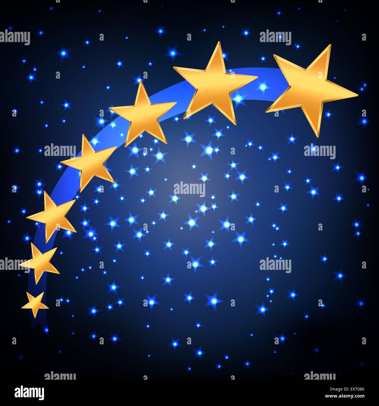 golden stars flying over blue night starry background. vector Stock Vector