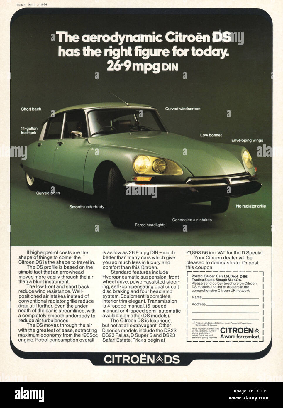 1970s UK Citroen DS Magazine Advert Stock Photo