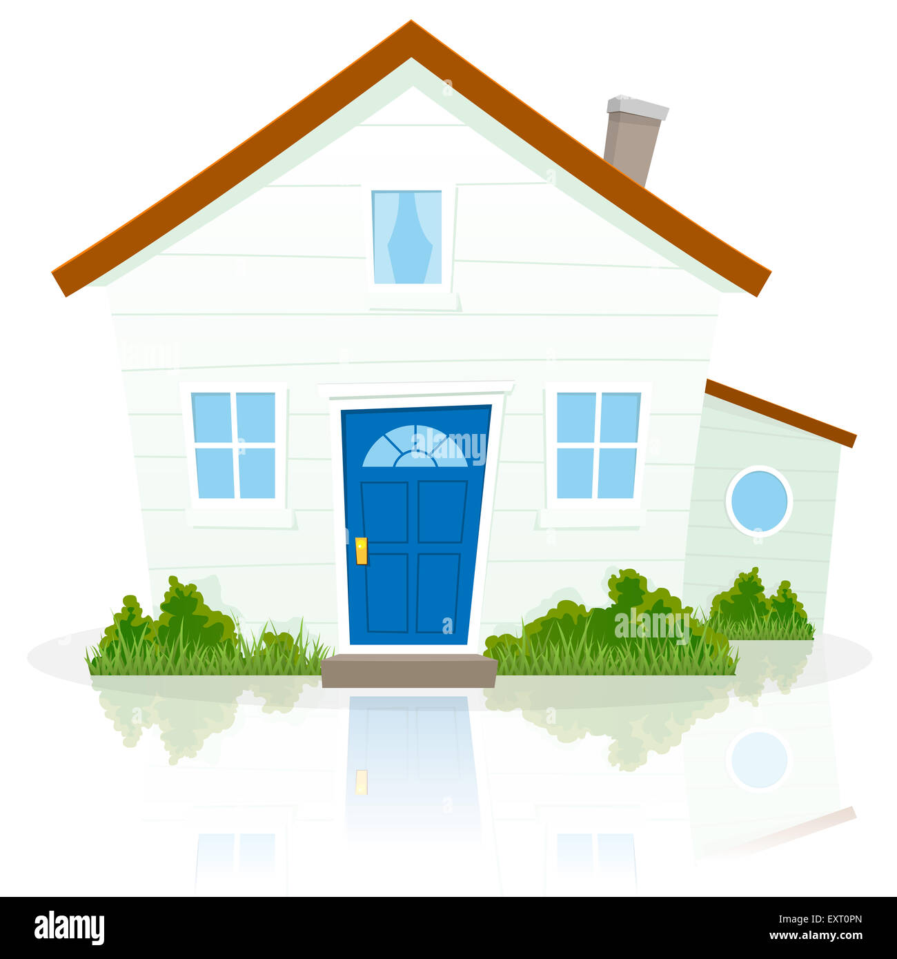 Illustration of a cartoon simple house on white background with reflect on  the ground Stock Photo - Alamy